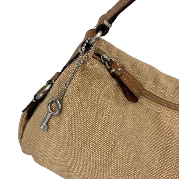 Fossil Carolina Tan Canvas Brown Trim Shoulder Bag - Picture 4 of 10
